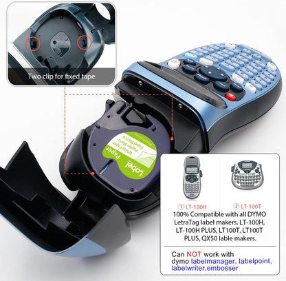 Compatible with Dymo Letratag Refills 91330 White Paper Label Maker Tape | Replacement for Dymo Label Maker LT-100H 100T Plus 200B Refills, 5-Pack 12mm x 4m (1/2" x 13') White Paper