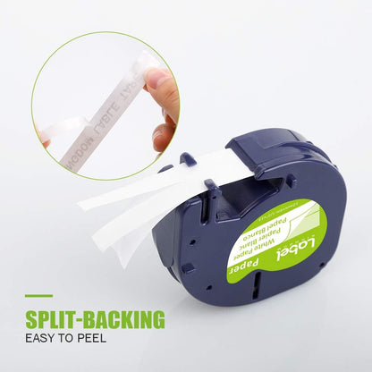 Compatible with Dymo Letratag Refills 91330 White Paper Label Maker Tape | Replacement for Dymo Label Maker LT-100H 100T Plus 200B Refills, 5-Pack 12mm x 4m (1/2" x 13') White Paper