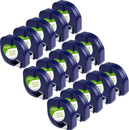 Compatible with Dymo Letratag Refills 91330 White Paper Label Maker Tape | Replacement for Dymo Label Maker LT-100H 100T Plus 200B Refills, 5-Pack 12mm x 4m (1/2" x 13') White Paper