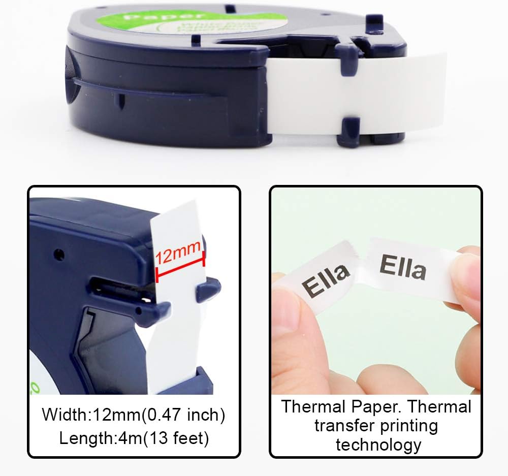 Compatible with Dymo Letratag Refills 91330 White Paper Label Maker Tape | Replacement for Dymo Label Maker LT-100H 100T Plus 200B Refills, 5-Pack 12mm x 4m (1/2" x 13') White Paper