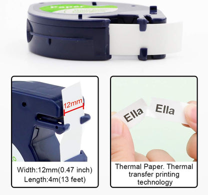 Compatible with Dymo Letratag Refills 91330 White Paper Label Maker Tape | Replacement for Dymo Label Maker LT-100H 100T Plus 200B Refills, 5-Pack 12mm x 4m (1/2" x 13') White Paper