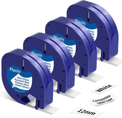 Compatible with Dymo Letratag Refills 91330 White Paper Label Maker Tape | Replacement for Dymo Label Maker LT-100H 100T Plus 200B Refills, 5-Pack 12mm x 4m (1/2" x 13') White Paper