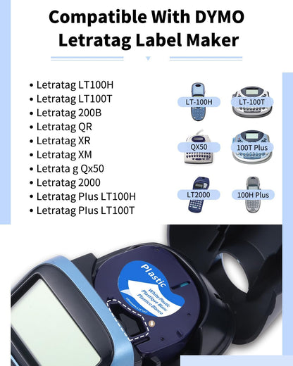 Compatible with Dymo Letratag Refills 91330 White Paper Label Maker Tape | Replacement for Dymo Label Maker LT-100H 100T Plus 200B Refills, 5-Pack 12mm x 4m (1/2" x 13') White Paper