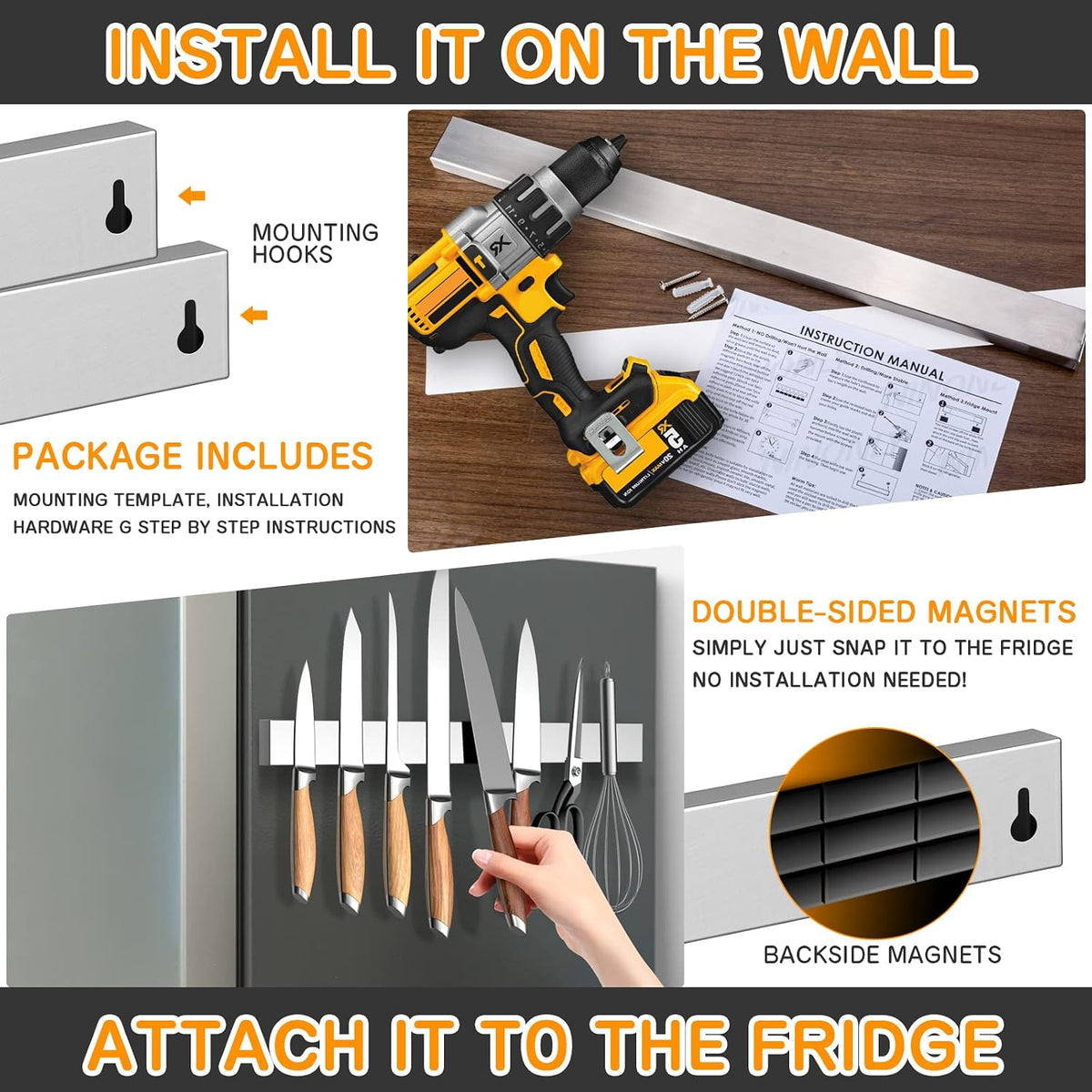 16 Inch Magnetic Knife Holder for Refrigerator