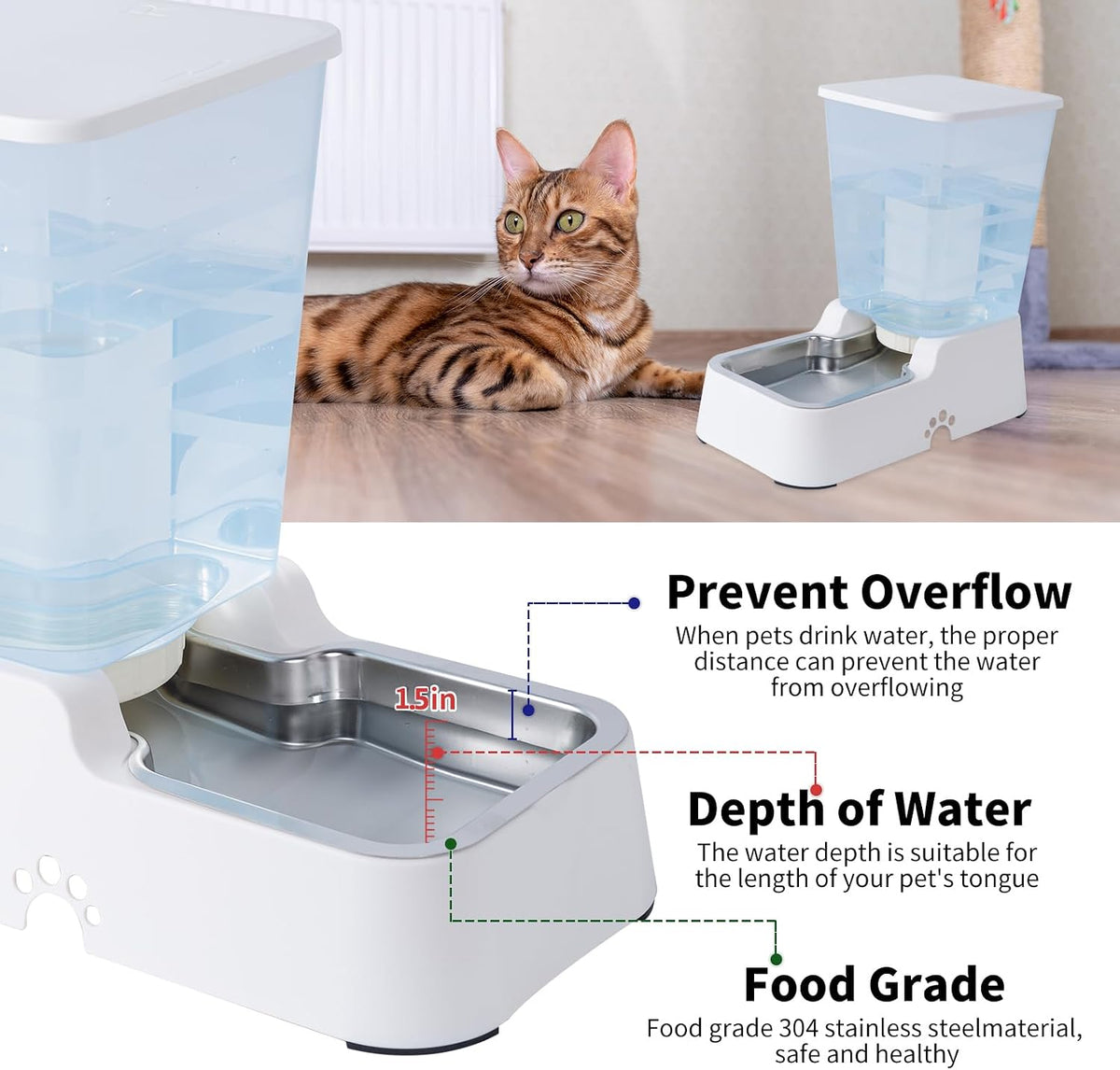 Pets Auto Feeder 5.2L,Food Feeder and Water Dispenser Set for Medium & Large Dogs Cats and Pets Animals (Navy)