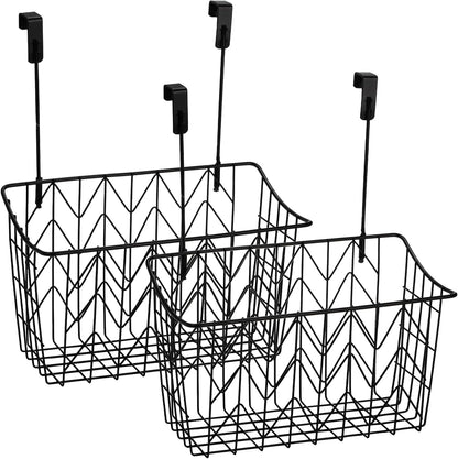 2 Pack Over The Cabinet Door Organizer, Grid Storage Baskets with Hooks, Metal Wall Hanging Basket Holder Rack, Wire Kitchen Sink Organization Bin for Bathroom Shampoo, Body Wash