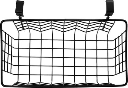 2 Pack Over The Cabinet Door Organizer, Grid Storage Baskets with Hooks, Metal Wall Hanging Basket Holder Rack, Wire Kitchen Sink Organization Bin for Bathroom Shampoo, Body Wash