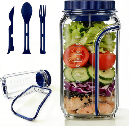 Salad Pod,Airtight Salad Jar with Side Opening,4.5 Cups,Prussian Blue