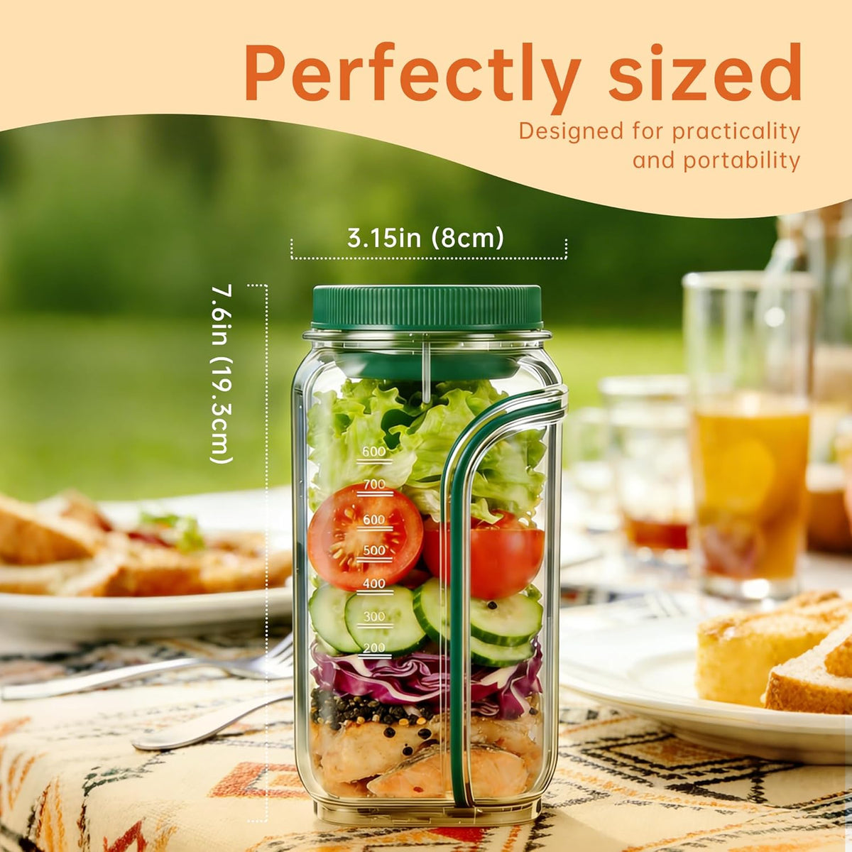 Salad Pod,Airtight Salad Jar with Side Opening,4.5 Cups,Prussian Blue