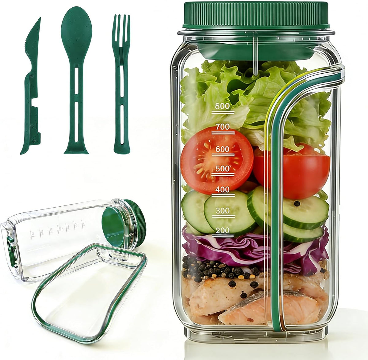 Salad Pod,Airtight Salad Jar with Side Opening,4.5 Cups,Prussian Blue