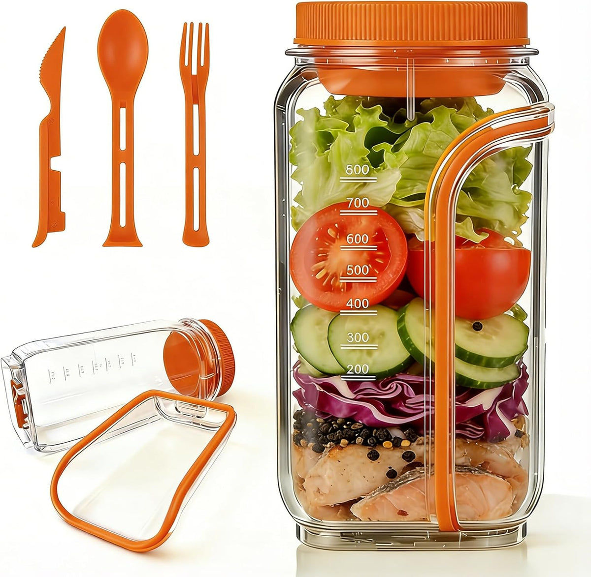 Salad Pod,Airtight Salad Jar with Side Opening,4.5 Cups,Prussian Blue
