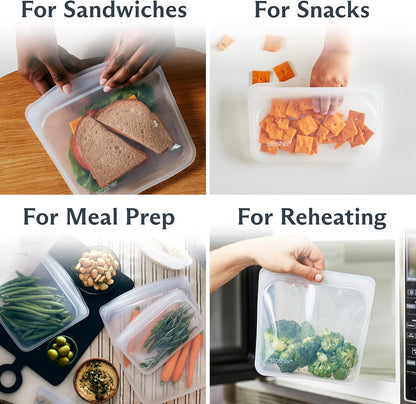 Premium Reusable Silicone Food Storage Bags, 4-Pack, Clear