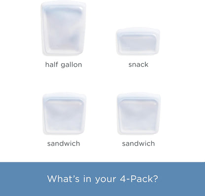 Premium Reusable Silicone Food Storage Bags, 4-Pack, Clear