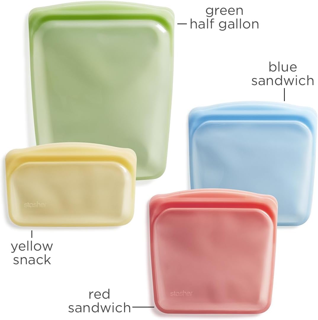 Premium Reusable Silicone Food Storage Bags, 4-Pack, Clear