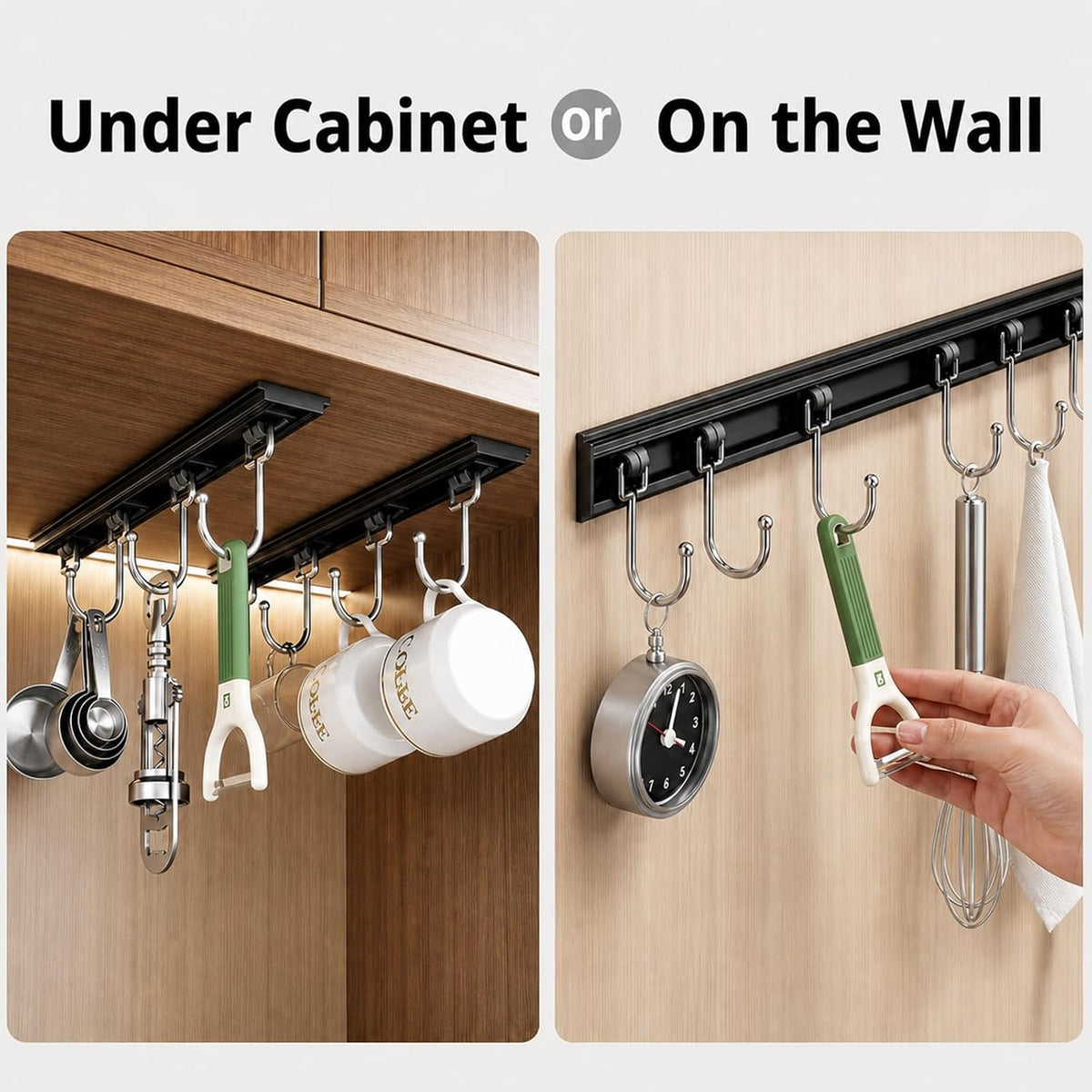2PCS Utensil Racks with 8 Hooks 17 Inch Kitchen Utensil Holders Hanging Utensil Rack Multifunctional (17 inch)