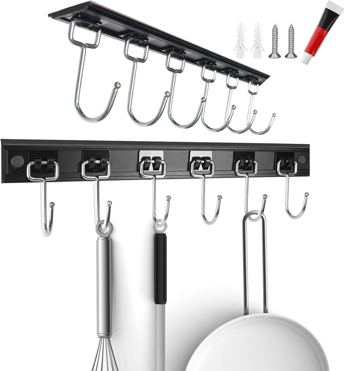 2PCS Utensil Racks with 8 Hooks 17 Inch Kitchen Utensil Holders Hanging Utensil Rack Multifunctional (17 inch)