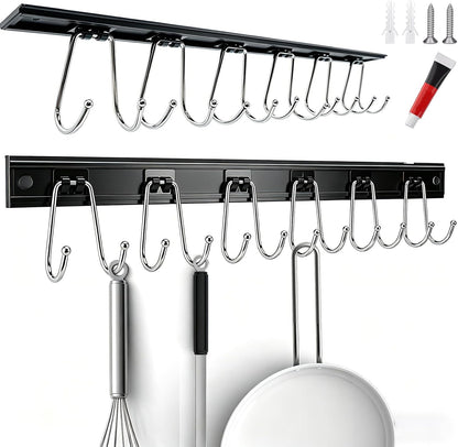 2PCS Utensil Racks with 8 Hooks 17 Inch Kitchen Utensil Holders Hanging Utensil Rack Multifunctional (17 inch)
