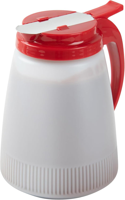 Chef 101 48 Ounce All Purpose Syrup Dispenser, 1 Honey Dispenser - Red Top, Stainless Steel Slide Cover, Plastic Pancake Syrup Bottle, Perfect For Diners, Restaurants, Home