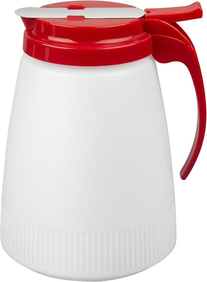 Chef 101 48 Ounce All Purpose Syrup Dispenser, 1 Honey Dispenser - Red Top, Stainless Steel Slide Cover, Plastic Pancake Syrup Bottle, Perfect For Diners, Restaurants, Home