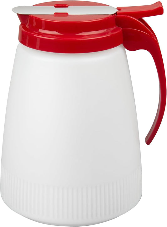 Chef 101 48 Ounce All Purpose Syrup Dispenser, 1 Honey Dispenser - Red Top, Stainless Steel Slide Cover, Plastic Pancake Syrup Bottle, Perfect For Diners, Restaurants, Home
