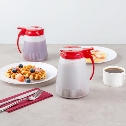 Chef 101 48 Ounce All Purpose Syrup Dispenser, 1 Honey Dispenser - Red Top, Stainless Steel Slide Cover, Plastic Pancake Syrup Bottle, Perfect For Diners, Restaurants, Home