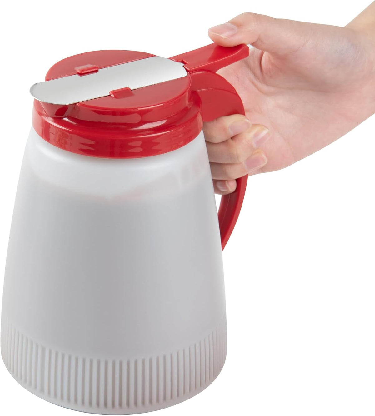 Chef 101 48 Ounce All Purpose Syrup Dispenser, 1 Honey Dispenser - Red Top, Stainless Steel Slide Cover, Plastic Pancake Syrup Bottle, Perfect For Diners, Restaurants, Home