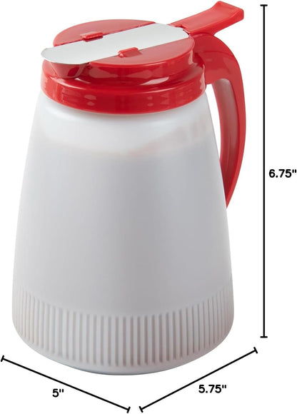 Chef 101 48 Ounce All Purpose Syrup Dispenser, 1 Honey Dispenser - Red Top, Stainless Steel Slide Cover, Plastic Pancake Syrup Bottle, Perfect For Diners, Restaurants, Home