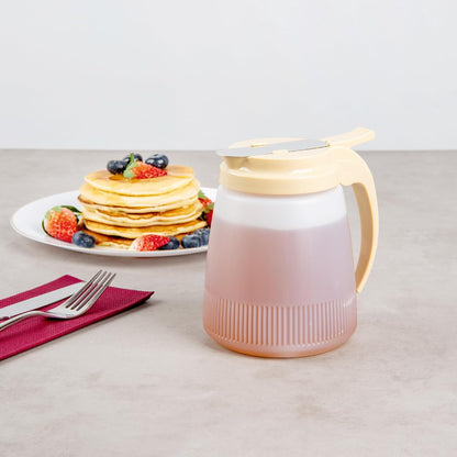 Chef 101 48 Ounce All Purpose Syrup Dispenser, 1 Honey Dispenser - Red Top, Stainless Steel Slide Cover, Plastic Pancake Syrup Bottle, Perfect For Diners, Restaurants, Home
