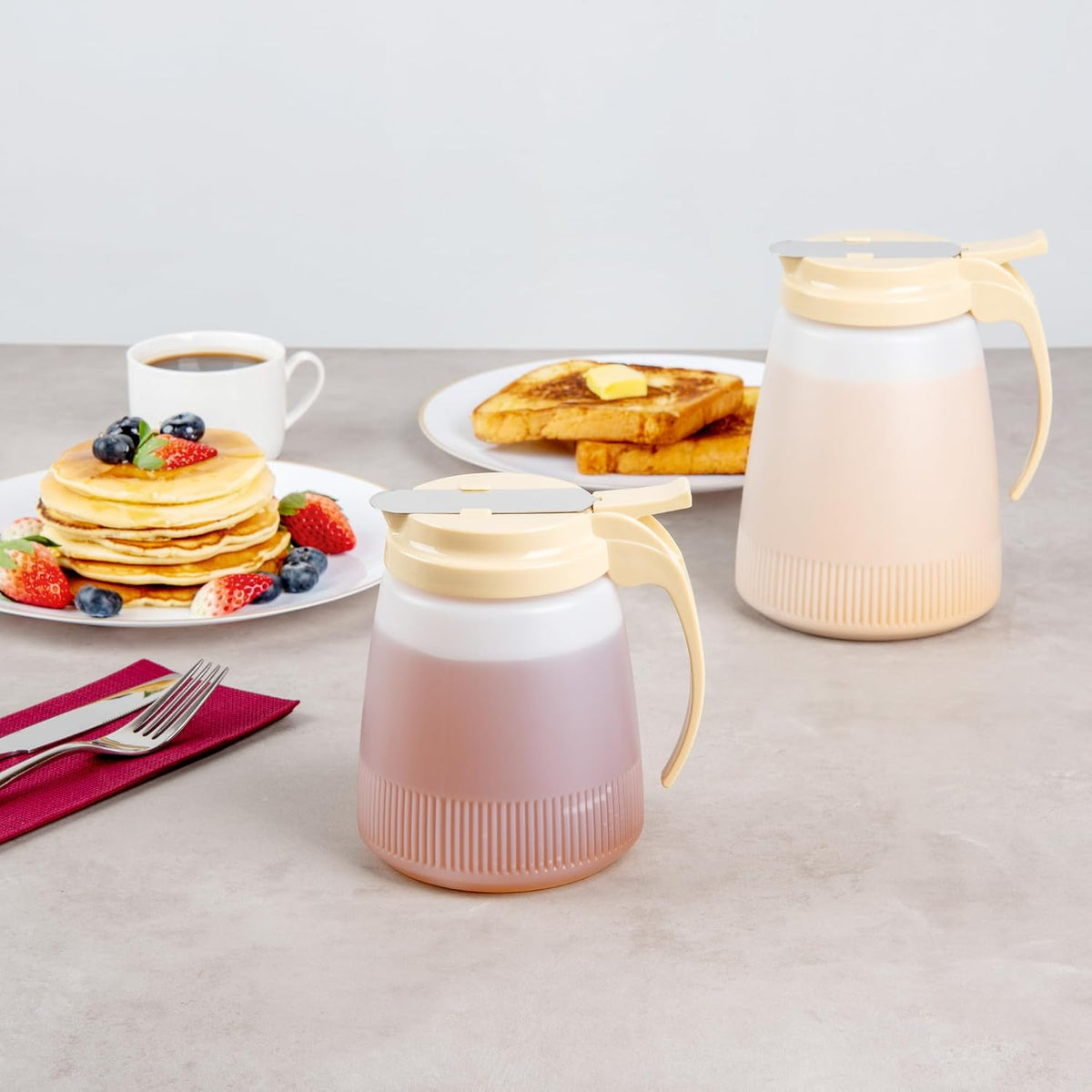 Chef 101 48 Ounce All Purpose Syrup Dispenser, 1 Honey Dispenser - Red Top, Stainless Steel Slide Cover, Plastic Pancake Syrup Bottle, Perfect For Diners, Restaurants, Home