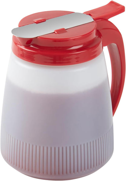 Chef 101 48 Ounce All Purpose Syrup Dispenser, 1 Honey Dispenser - Red Top, Stainless Steel Slide Cover, Plastic Pancake Syrup Bottle, Perfect For Diners, Restaurants, Home