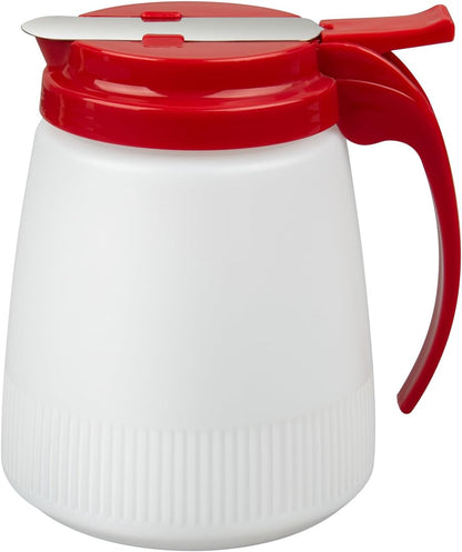 Chef 101 48 Ounce All Purpose Syrup Dispenser, 1 Honey Dispenser - Red Top, Stainless Steel Slide Cover, Plastic Pancake Syrup Bottle, Perfect For Diners, Restaurants, Home