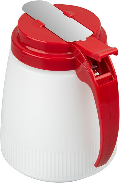 Chef 101 48 Ounce All Purpose Syrup Dispenser, 1 Honey Dispenser - Red Top, Stainless Steel Slide Cover, Plastic Pancake Syrup Bottle, Perfect For Diners, Restaurants, Home