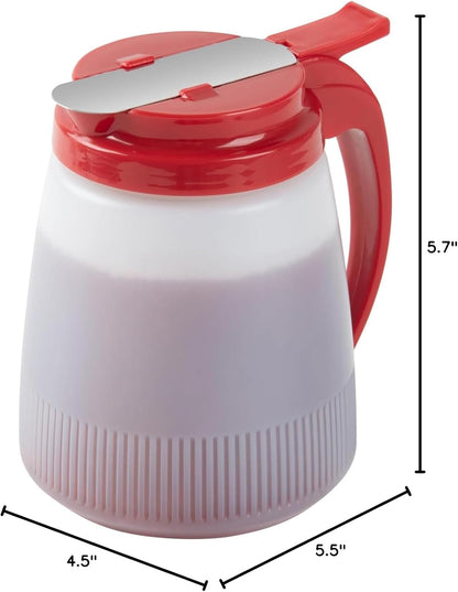 Chef 101 48 Ounce All Purpose Syrup Dispenser, 1 Honey Dispenser - Red Top, Stainless Steel Slide Cover, Plastic Pancake Syrup Bottle, Perfect For Diners, Restaurants, Home