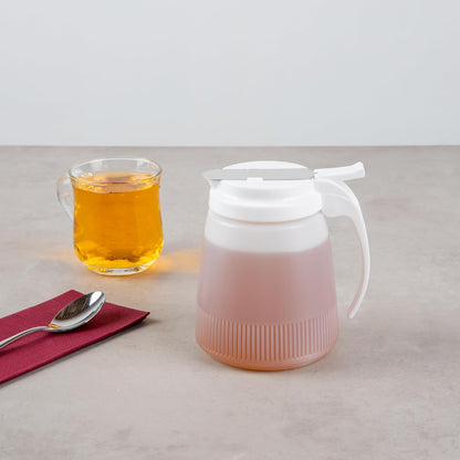 Chef 101 48 Ounce All Purpose Syrup Dispenser, 1 Honey Dispenser - Red Top, Stainless Steel Slide Cover, Plastic Pancake Syrup Bottle, Perfect For Diners, Restaurants, Home