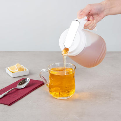 Chef 101 48 Ounce All Purpose Syrup Dispenser, 1 Honey Dispenser - Red Top, Stainless Steel Slide Cover, Plastic Pancake Syrup Bottle, Perfect For Diners, Restaurants, Home