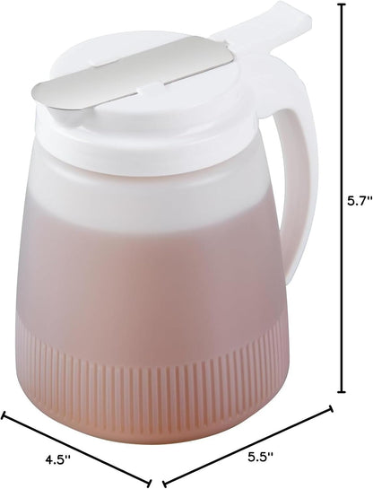 Chef 101 48 Ounce All Purpose Syrup Dispenser, 1 Honey Dispenser - Red Top, Stainless Steel Slide Cover, Plastic Pancake Syrup Bottle, Perfect For Diners, Restaurants, Home