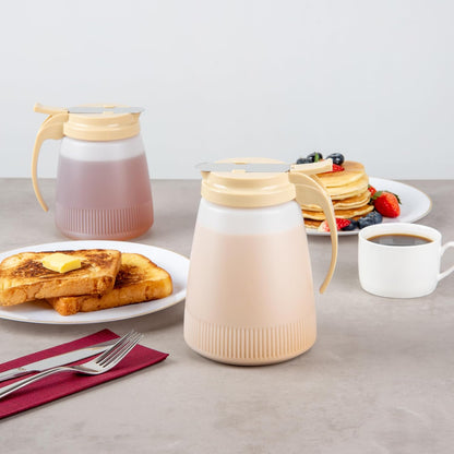 Chef 101 48 Ounce All Purpose Syrup Dispenser, 1 Honey Dispenser - Red Top, Stainless Steel Slide Cover, Plastic Pancake Syrup Bottle, Perfect For Diners, Restaurants, Home