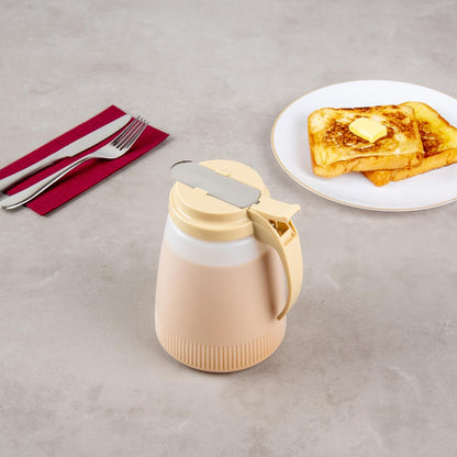 Chef 101 48 Ounce All Purpose Syrup Dispenser, 1 Honey Dispenser - Red Top, Stainless Steel Slide Cover, Plastic Pancake Syrup Bottle, Perfect For Diners, Restaurants, Home