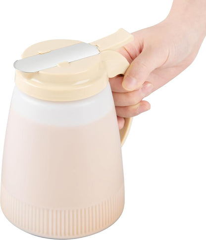 Chef 101 48 Ounce All Purpose Syrup Dispenser, 1 Honey Dispenser - Red Top, Stainless Steel Slide Cover, Plastic Pancake Syrup Bottle, Perfect For Diners, Restaurants, Home