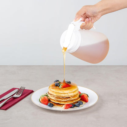 Chef 101 48 Ounce All Purpose Syrup Dispenser, 1 Honey Dispenser - Red Top, Stainless Steel Slide Cover, Plastic Pancake Syrup Bottle, Perfect For Diners, Restaurants, Home