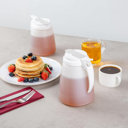 Chef 101 48 Ounce All Purpose Syrup Dispenser, 1 Honey Dispenser - Red Top, Stainless Steel Slide Cover, Plastic Pancake Syrup Bottle, Perfect For Diners, Restaurants, Home