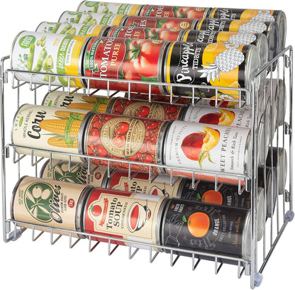 3 Tier Can Organizer | Chrome Steel Canned Food Storage Rack | Holds 36 Cans | Space-Saving Pantry & Cabinet Storage Solution | Easy Access to Canned Goods | Freestanding Design