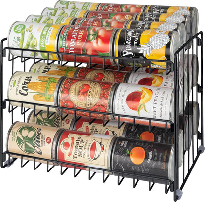 3 Tier Can Organizer | Chrome Steel Canned Food Storage Rack | Holds 36 Cans | Space-Saving Pantry & Cabinet Storage Solution | Easy Access to Canned Goods | Freestanding Design