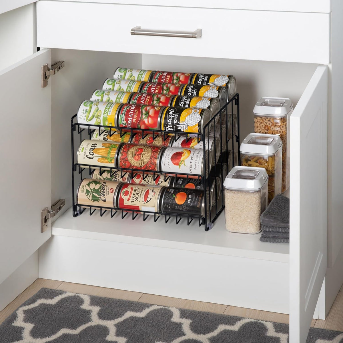 3 Tier Can Organizer | Chrome Steel Canned Food Storage Rack | Holds 36 Cans | Space-Saving Pantry & Cabinet Storage Solution | Easy Access to Canned Goods | Freestanding Design