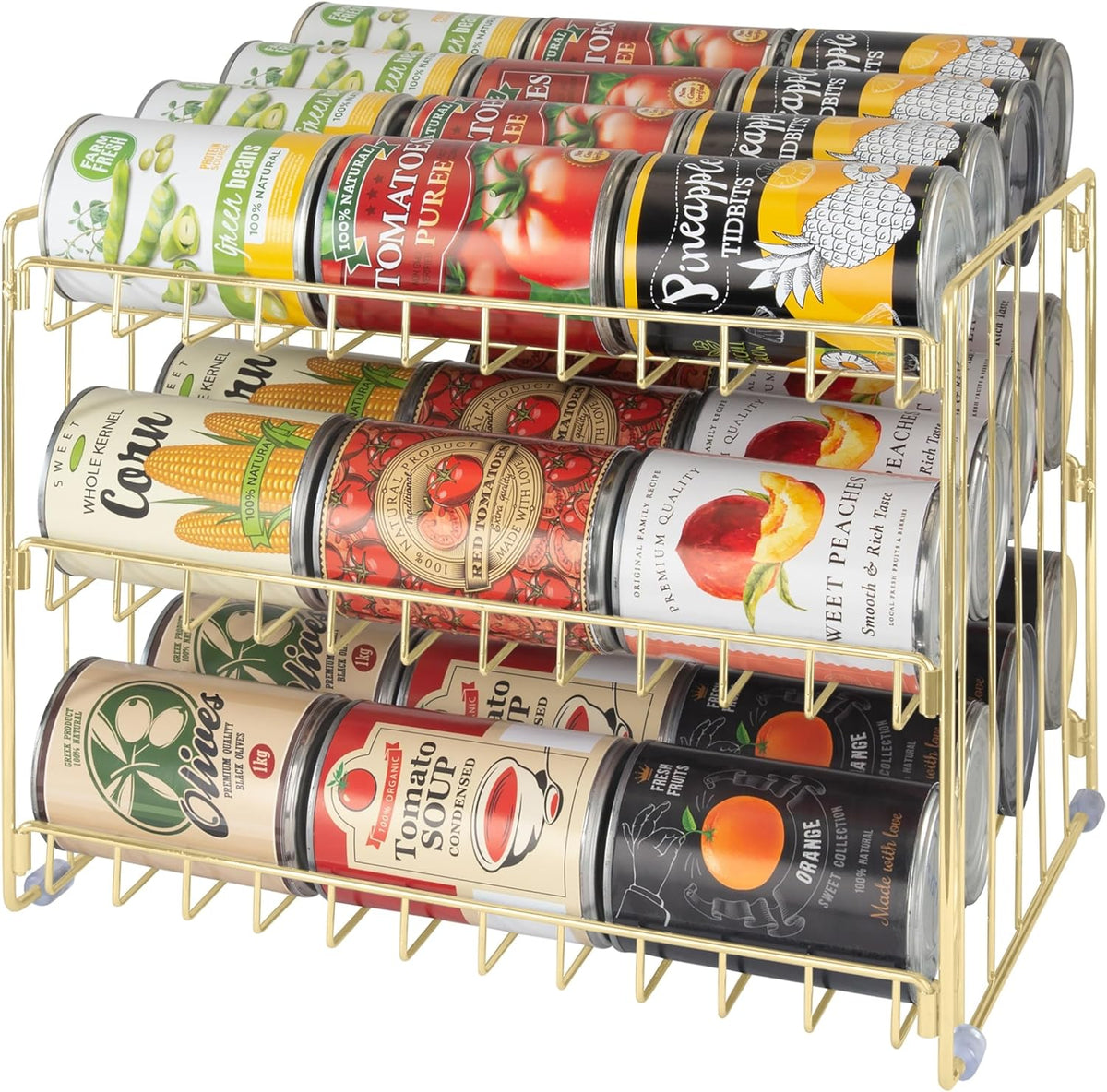 3 Tier Can Organizer | Chrome Steel Canned Food Storage Rack | Holds 36 Cans | Space-Saving Pantry & Cabinet Storage Solution | Easy Access to Canned Goods | Freestanding Design