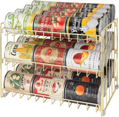 3 Tier Can Organizer | Chrome Steel Canned Food Storage Rack | Holds 36 Cans | Space-Saving Pantry & Cabinet Storage Solution | Easy Access to Canned Goods | Freestanding Design
