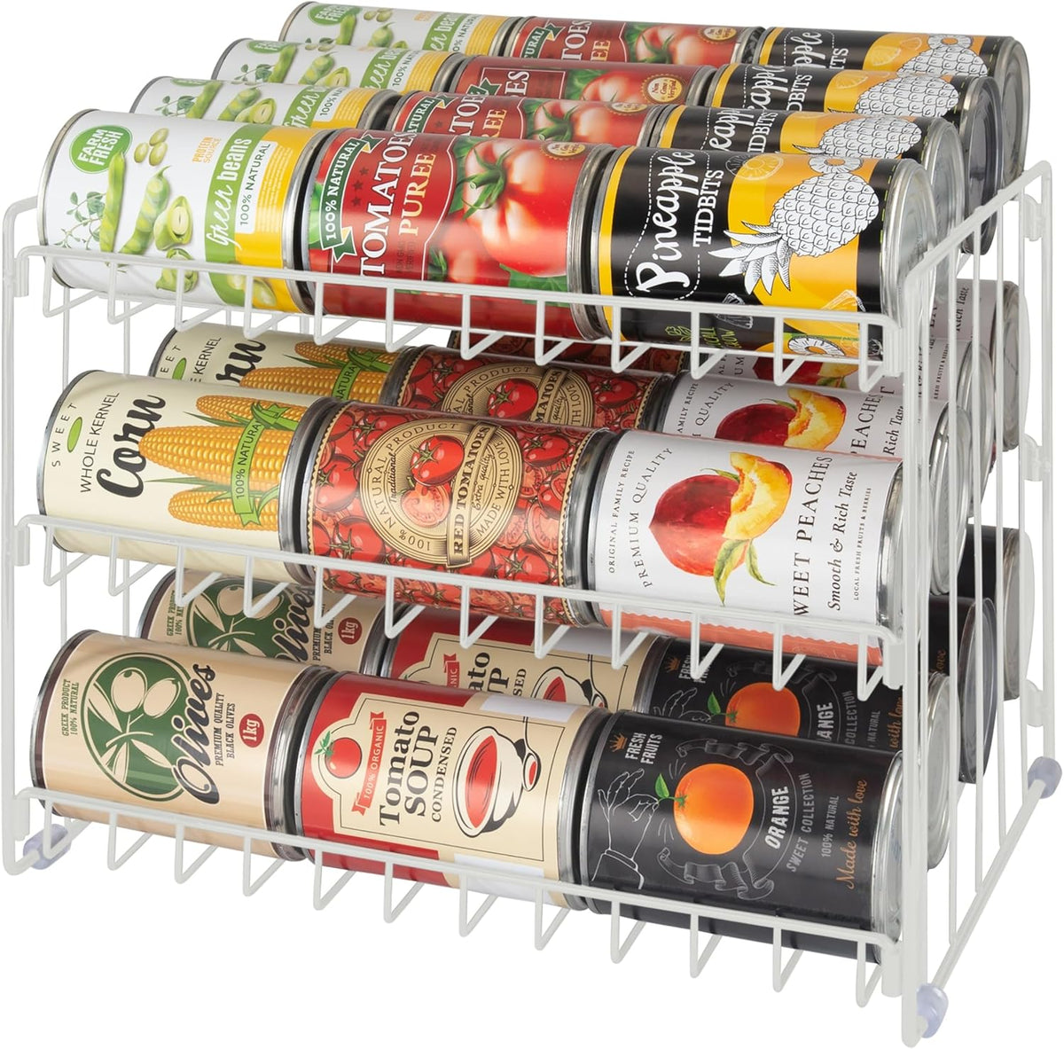 3 Tier Can Organizer | Chrome Steel Canned Food Storage Rack | Holds 36 Cans | Space-Saving Pantry & Cabinet Storage Solution | Easy Access to Canned Goods | Freestanding Design