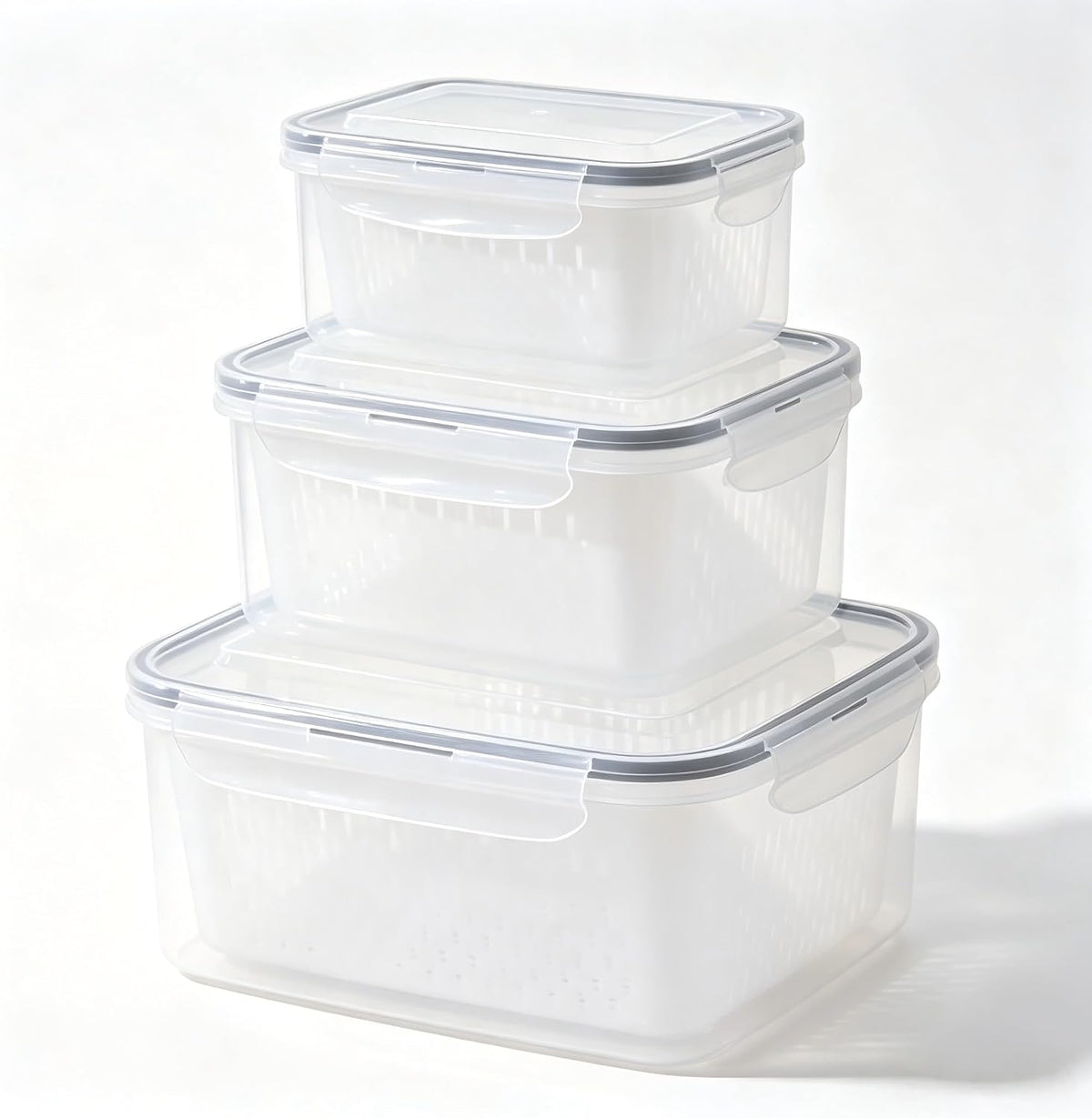 3-Pack Fresh Fruit Storage Containers for Fridge with Strainer & Drain Lid | Produce Keeper with Removable Colander, BPA-Free Plastic Crisper for Berries Vegetables Nuts, Fresh