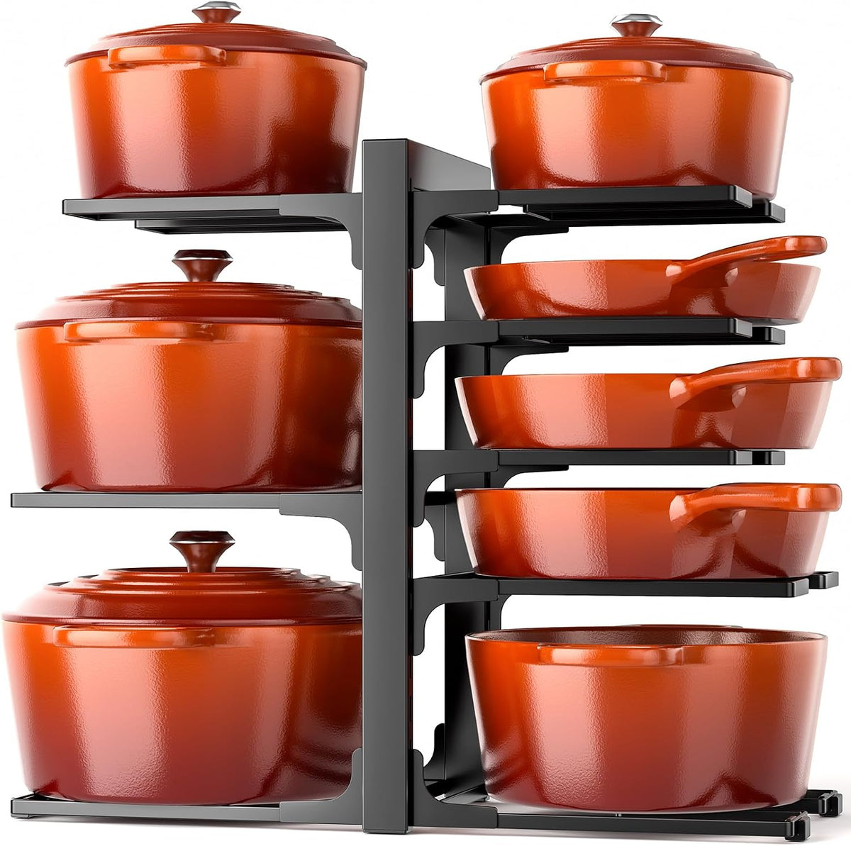 8-Tier Lightweight Pots and Pans Organizer under Cabinet, 14.55" H | 3 DIY Methods, Adjustable pot rack, Fits 6"-11" pots and pans, Pot lid organizer inside cabinet, Kitchen storage