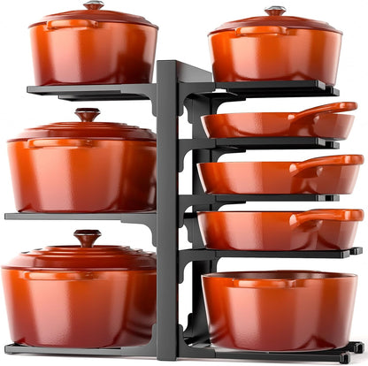 8-Tier Lightweight Pots and Pans Organizer under Cabinet, 14.55" H | 3 DIY Methods, Adjustable pot rack, Fits 6"-11" pots and pans, Pot lid organizer inside cabinet, Kitchen storage